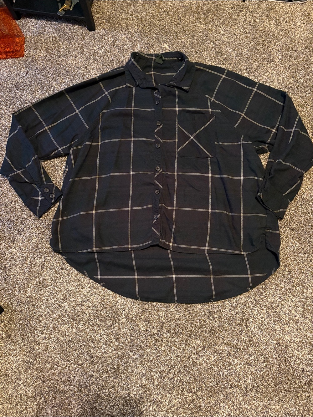 Women’s Black and Navy Green Button-Up Flannel
